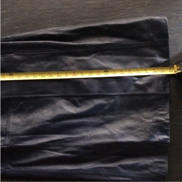 ISOFACE] Sheepskin Leather Navy Blue Tailor collar Single buttondown Long Coat - Picture 11 of 11